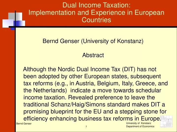 dual income taxation implementation and experience in european countries