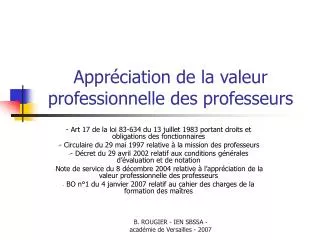 appr ciation de la valeur professionnelle des professeurs