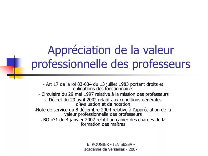 appr ciation de la valeur professionnelle des professeurs