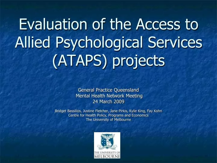 evaluation of the access to allied psychological services ataps projects