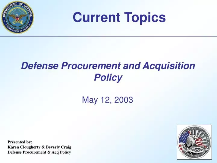 defense procurement and acquisition policy may 12 2003