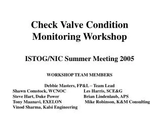Check Valve Condition Monitoring Workshop
