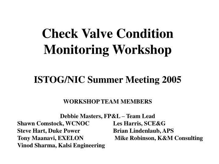 check valve condition monitoring workshop