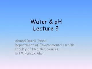 Water &amp; pH Lecture 2