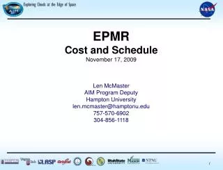 EPMR Cost and Schedule November 17, 2009