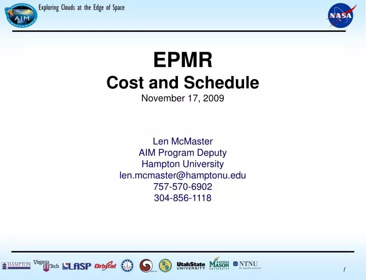 epmr cost and schedule november 17 2009