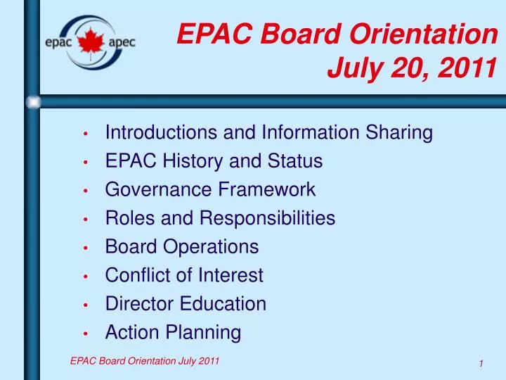 epac board orientation july 20 2011