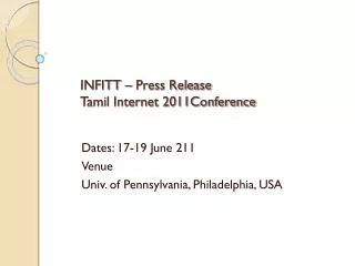 INFITT – Press Release Tamil Internet 2011Conference