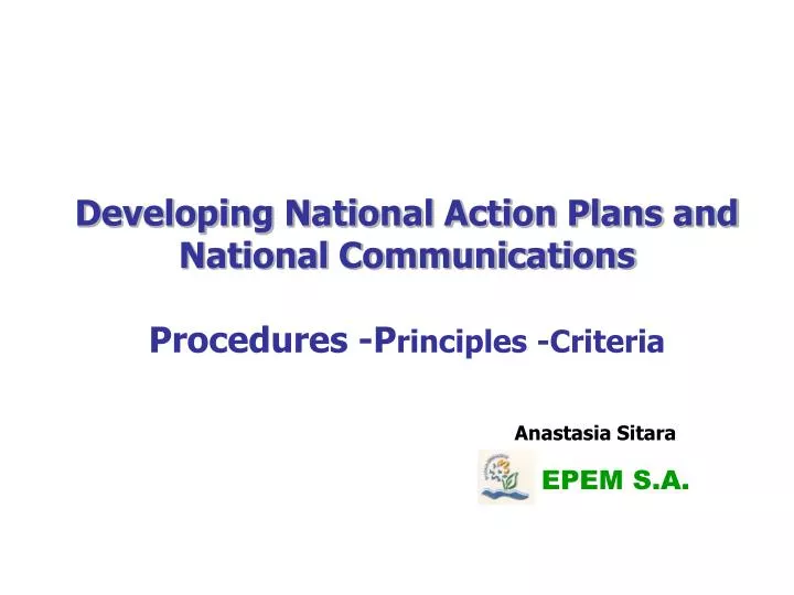 developing national action plans and national communications procedures p rinciples criteria