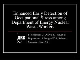 Enhanced Early Detection of Occupational Stress among Department of Energy Nuclear Waste Workers
