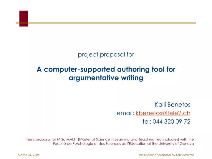 project proposal for a computer supported authoring tool for argumentative writing