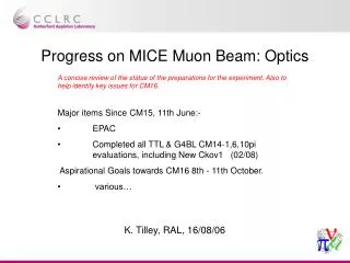 Progress on MICE Muon Beam: Optics