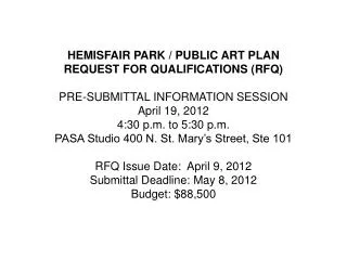 HEMISFAIR PARK / PUBLIC ART PLAN REQUEST FOR QUALIFICATIONS (RFQ)