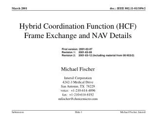 Hybrid Coordination Function (HCF) Frame Exchange and NAV Details