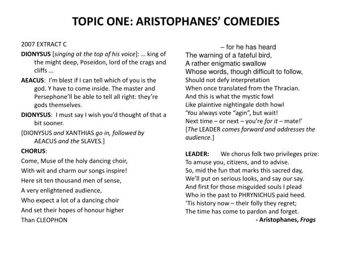 topic one aristophanes comedies