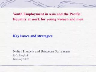 Youth Employment in Asia and the Pacific: Equality at work for young women and men