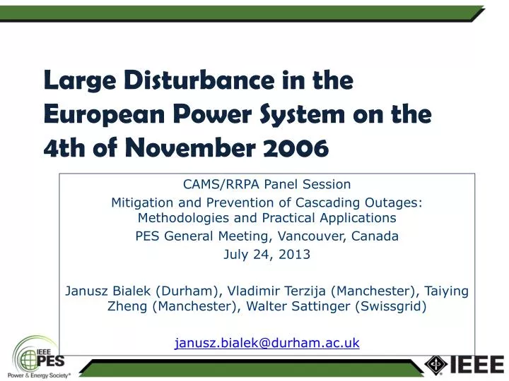 large disturbance in the european power system on the 4th of november 2006