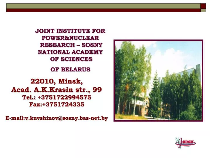 joint institute for power nuclear research sosny national academy of sciences of belarus
