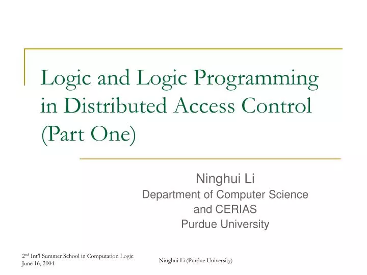 logic and logic programming in distributed access control part one