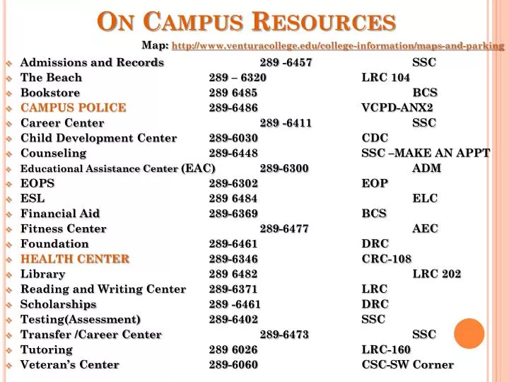 on campus resources