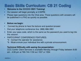 Basic Skills Curriculum: CB 21 Coding