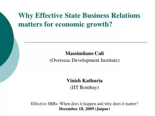 Why Effective State Business Relations matters for economic growth?