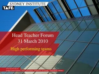 Head Teacher Forum 31 March 2010