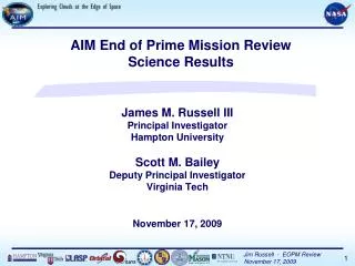 James M. Russell III Principal Investigator Hampton University Scott M. Bailey