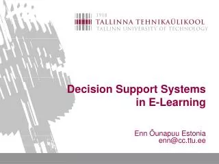 Decision Support Systems in E-Learning