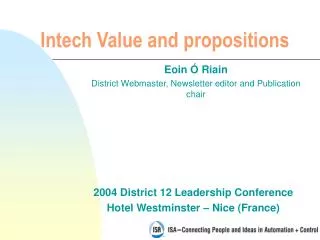 Intech Value and propositions