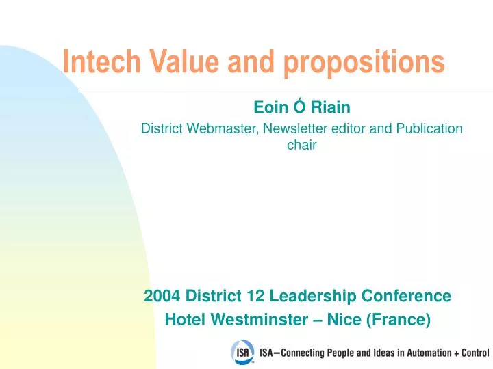 intech value and propositions