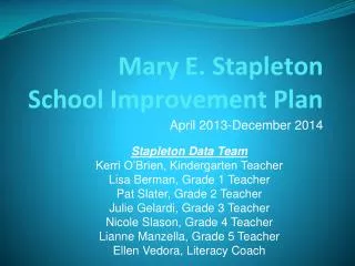 Mary E. Stapleton School Improvement Plan