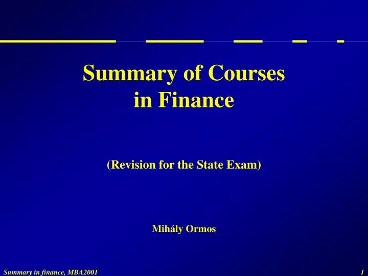 summary of courses in finance revision for the state exam