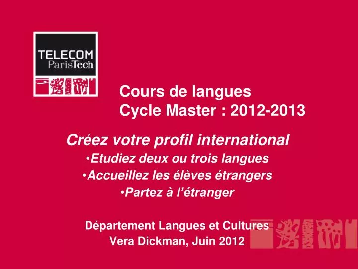 cours de langues cycle master 2012 2013