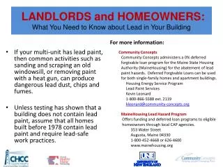 LANDLORDS and HOMEOWNERS: What You Need to Know about Lead in Your Building