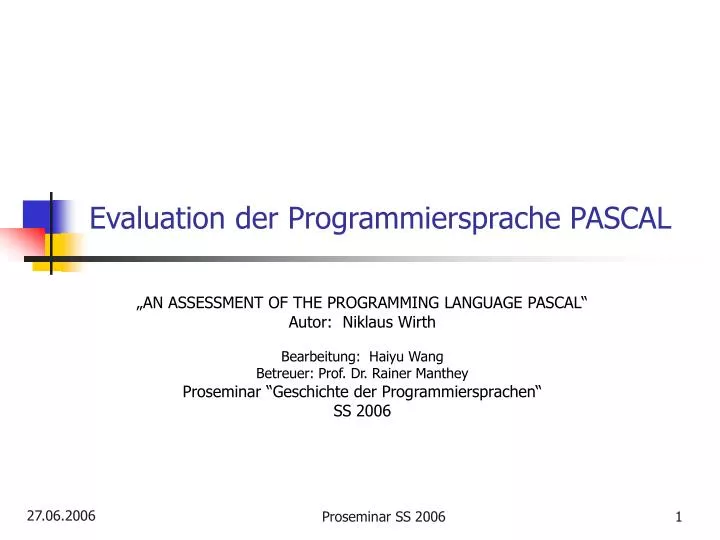 evaluation der programmiersprache pascal