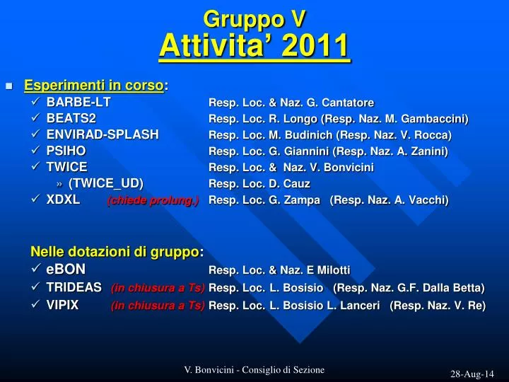 gruppo v attivita 2011