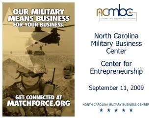 North Carolina Military Business Center Center for Entrepreneurship September 11, 2009