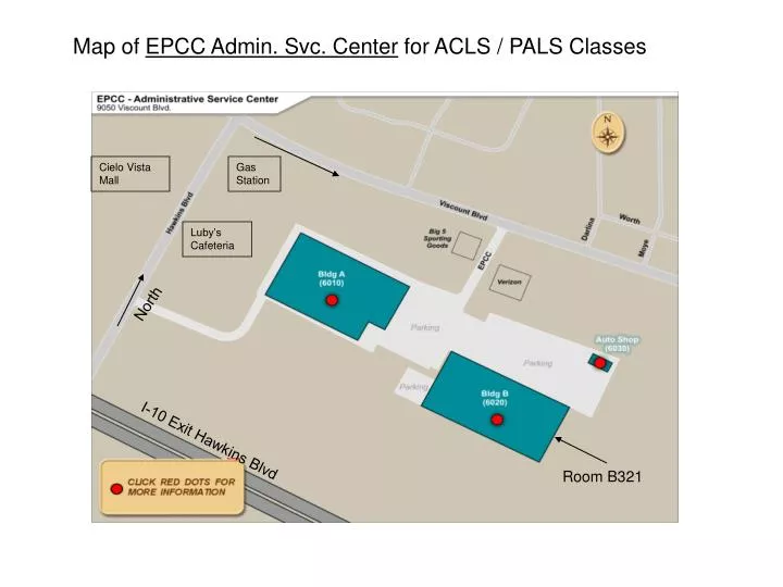 map of epcc admin svc center for acls pals classes