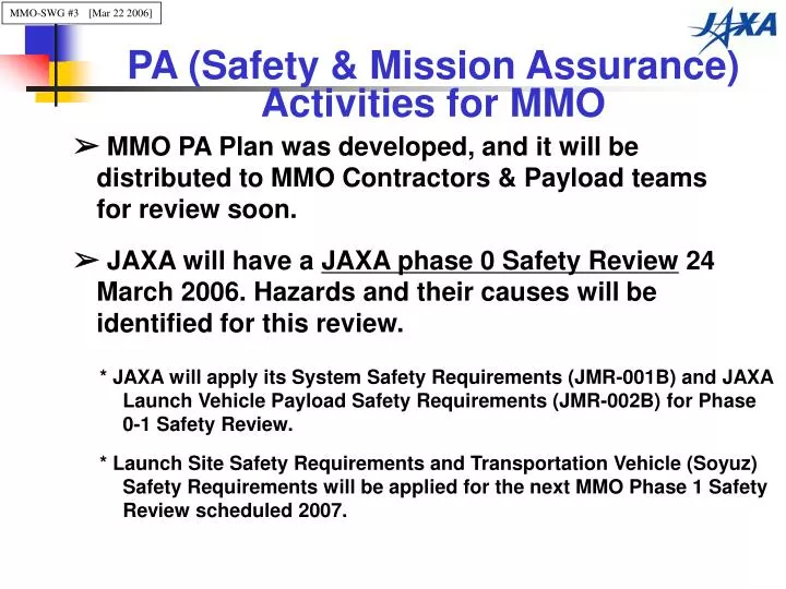 pa safety mission assurance activities for mmo
