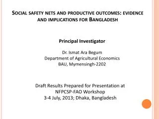 Social safety nets and productive outcomes: evidence and implications for Bangladesh