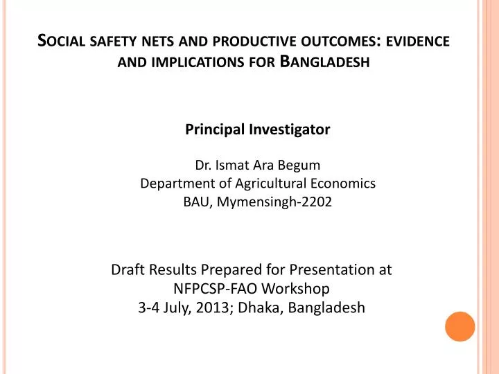 social safety nets and productive outcomes evidence and implications for bangladesh
