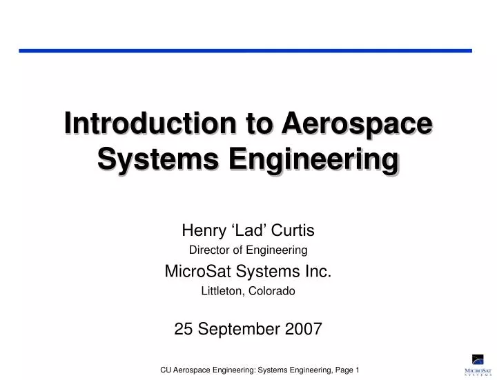 introduction to aerospace systems engineering