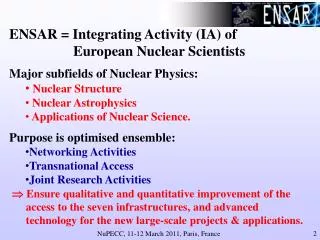 ENSAR = Integrating Activity (IA) of 		European Nuclear Scientists
