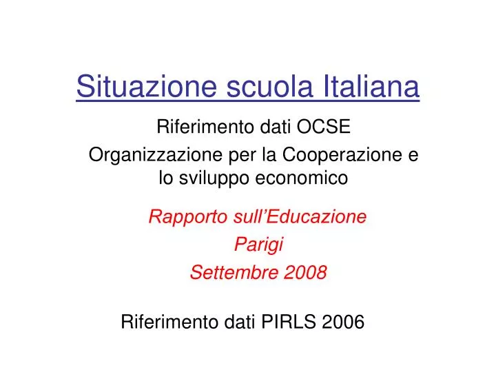 riferimento dati ocse organizzazione per la cooperazione e lo sviluppo economico