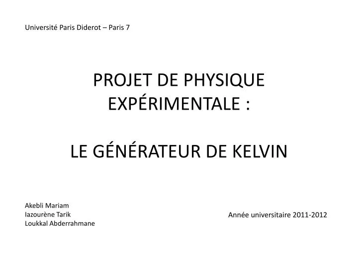 projet de physique exp rimentale le g n rateur de kelvin