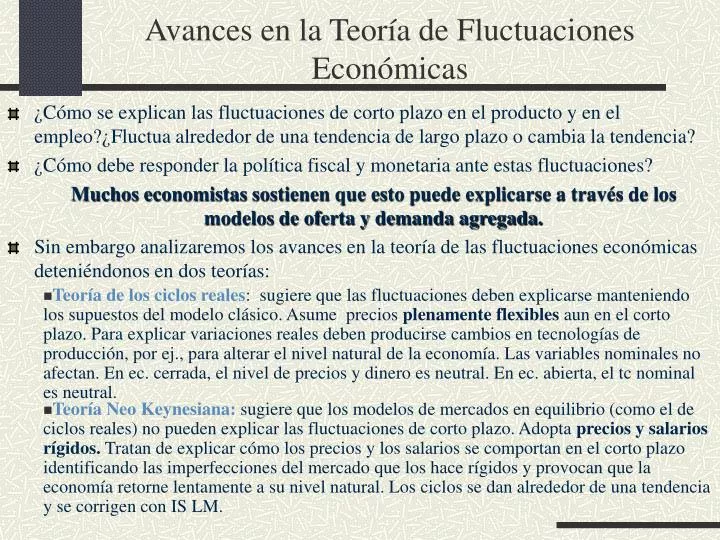 avances en la teor a de fluctuaciones econ micas