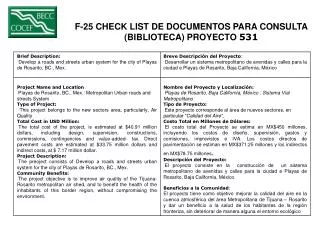 F-25 CHECK LIST DE DOCUMENTOS PARA CONSULTA (BIBLIOTECA) PROYECTO 531