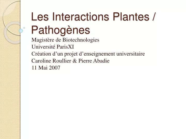 les interactions plantes pathog nes