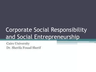 Corporate Social Responsibility and Social Entrepreneurship